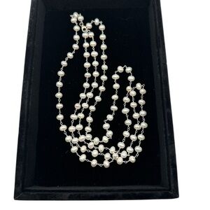 Elegant Women's Cultured Freshwater Pearl and Silver 48-in Double Strand Neckla